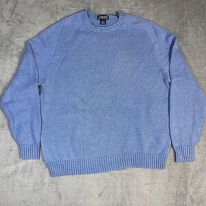Lands End Mens XL 100 Percent Cotton Raglan Sweater Heather Blue Hong Kong VTG